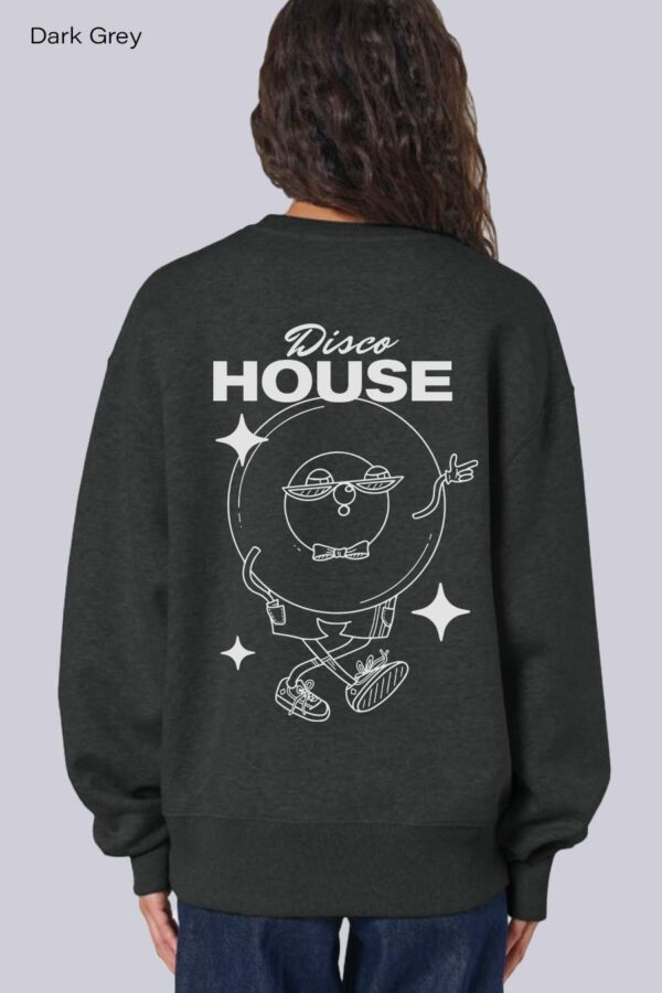Counting Memories organic cotton dark grey Disco House Vinyl Sweater with backprint in size M
