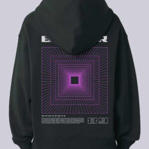 organic cotton fair wear black Bunker hoodie with bold backprint from counting memories techno collection