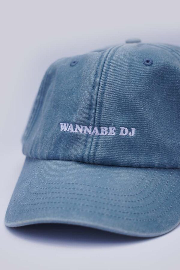 front side of counting memories wanna be dj vintage wash denimlightblue baseball cap